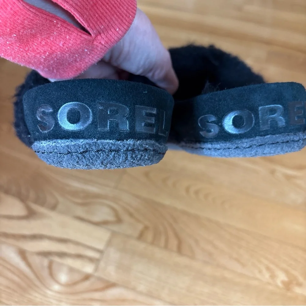 Sorel Nakiska II Slippers Slides Black Iridescent Faux Fur Youth Girls Size 5